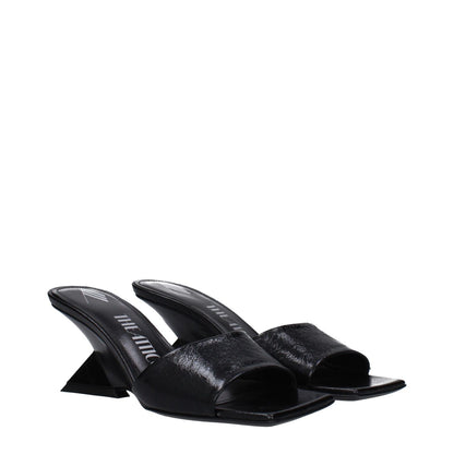 The Attico Black Leather Flat Sandals