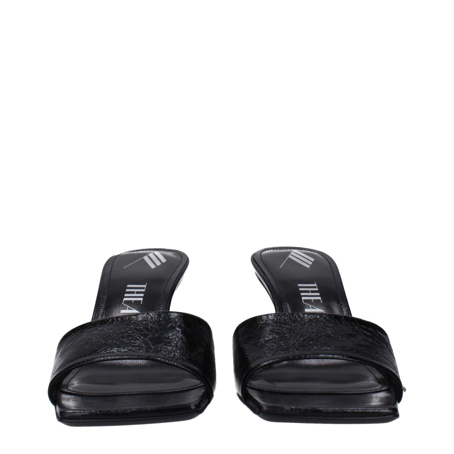 The Attico Black Leather Flat Sandals