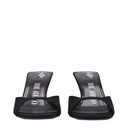 The Attico Black Satin Stiletto Heel Sandals with open toe and mid heel, featuring leather sole.