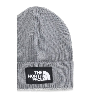 The North Face Gray Marabou Beanie with logo patch, ribbed fabric, and snug fit for winter style and comfort, AW25.