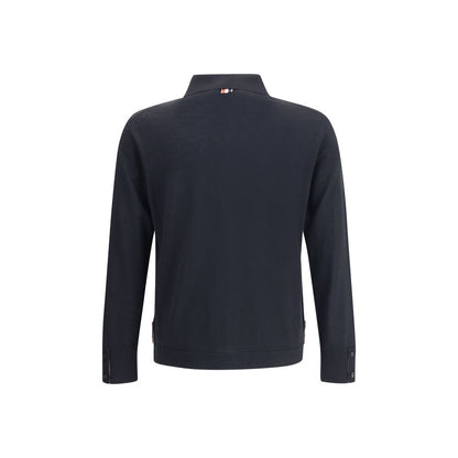 Back view of Thom Browne Black Fleece Wool Sweatshirt with tricolor detail and ribbed cuffs.