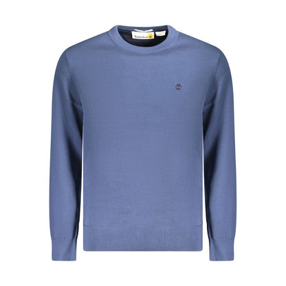 Timberland Blue Cotton Men Sweater, organic cotton long-sleeved, embroidered logo, sustainable fashion for modern men, blue color