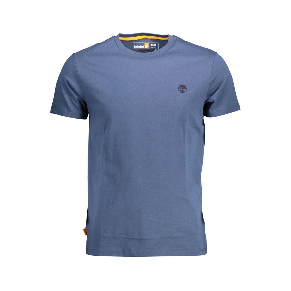 Timberland Blue Organic Cotton Men T-Shirt, slim fit, crew neck with iconic logo, sustainable fashion made from 100% organic cotton.