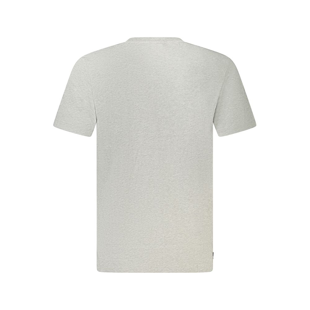 Back view of Timberland Gray Cotton Men T-Shirt made from organic cotton, featuring a regular fit and crew neck design.
