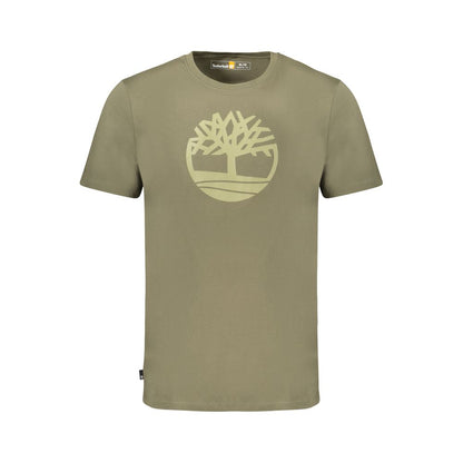 Timberland Green Cotton Men T-Shirt with logo, short sleeves, crew neck, premium fabric for comfort and style.