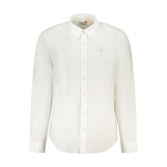 Timberland White Cotton Shirt, slim fit, long sleeved with button down collar and cuffs, featuring embroidered logo.