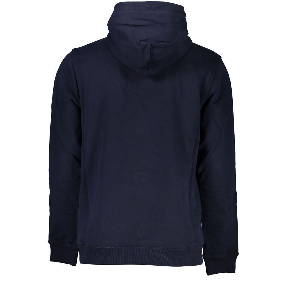 Alt Tag: Back view of Tommy Hilfiger Blue Cotton Men Sweater with Hood displaying hood and long sleeves