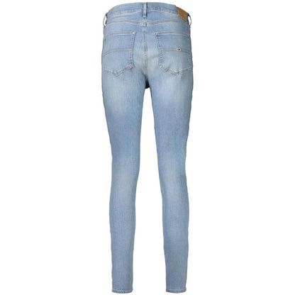 Back view of Tommy Hilfiger Blue Cotton Women's Skinny Jean with iconic logo and washed effect for a chic fashion statement