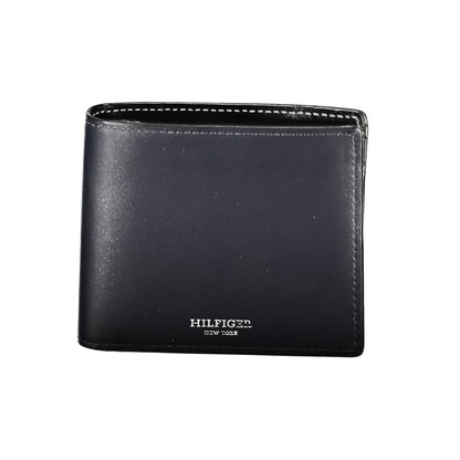 Tommy Hilfiger Blue Leather Wallet with two compartments, coin purse, card holder, contrast details, and logo.