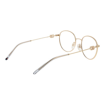 Tommy Hilfiger Gold Metal Glasses (Frames) for women, full-rim, round panto style, made of metal with demo lenses.