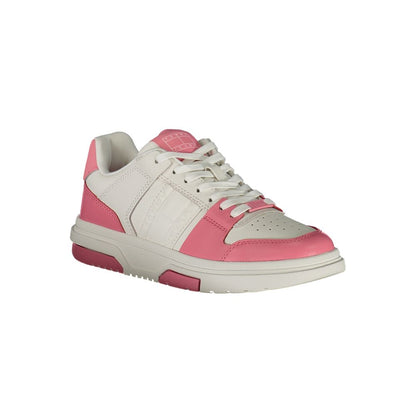 Tommy Hilfiger Pink Leather Women Sneaker with contrasting details and removable footbed for ultimate style and comfort.