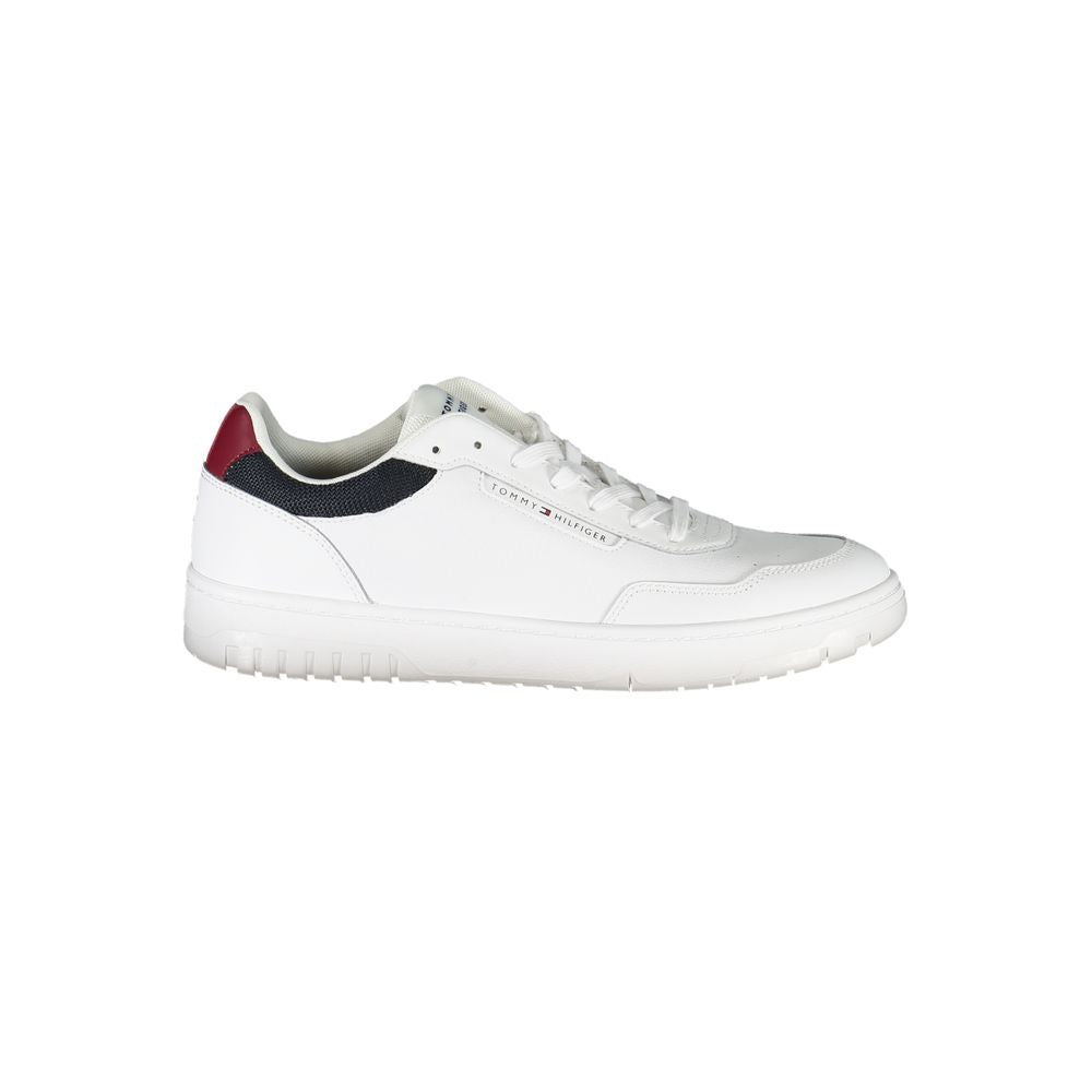 Tommy Hilfiger White Leather Sneaker with contrasting details, removable insole, and logo print, perfect sports shoe with laces.