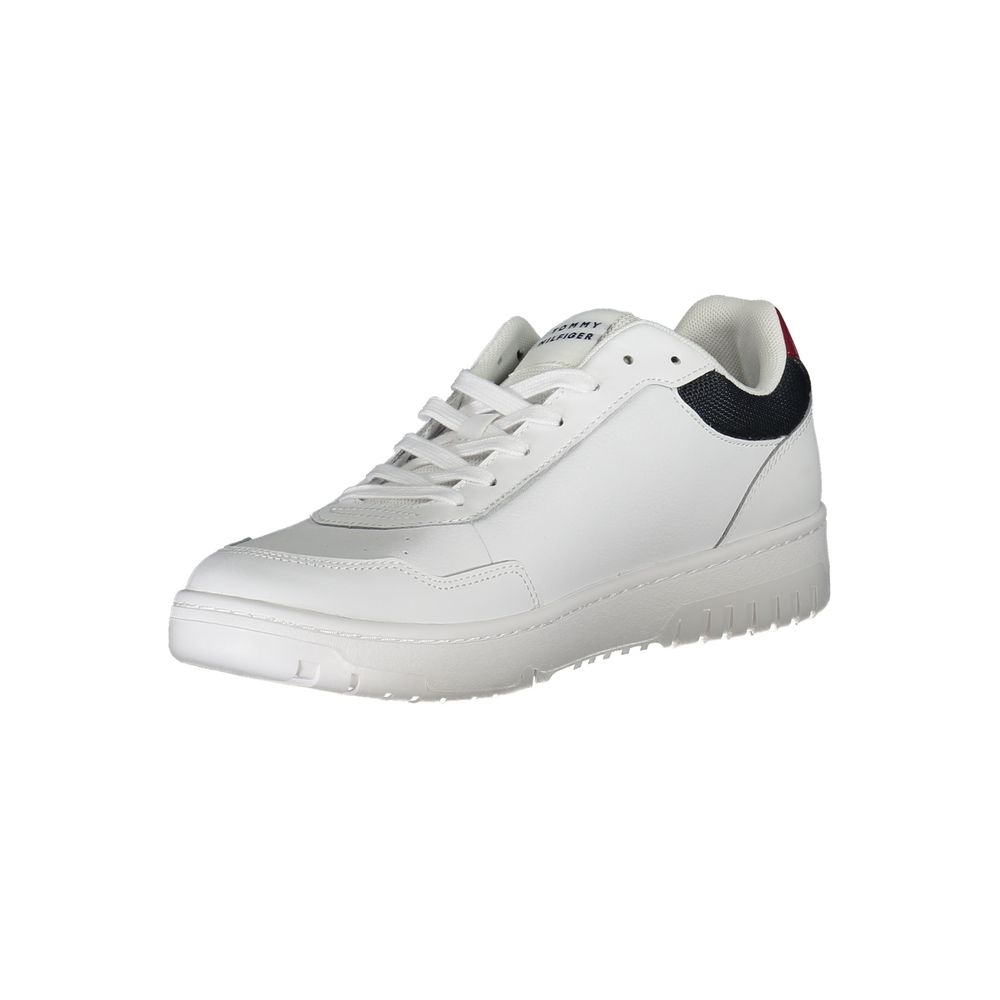 Tommy Hilfiger White Leather Sneaker with laces, removable insole, and contrasting details.