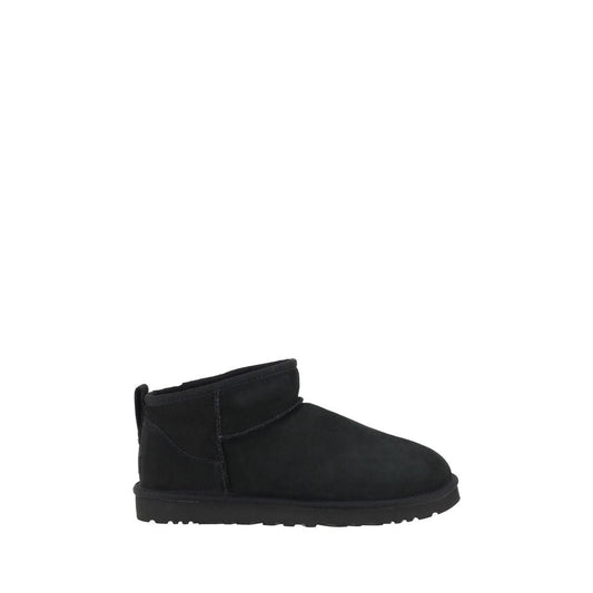 UGG Black Goatskin Ankle Boots with shearling lining and knurled sole for comfort and durability.