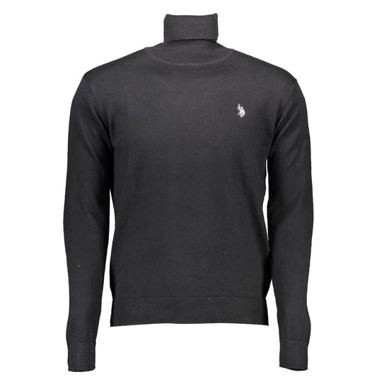 U.S. POLO ASSN. Black Cotton Sweater with high collar, long sleeves, and embroidered logo