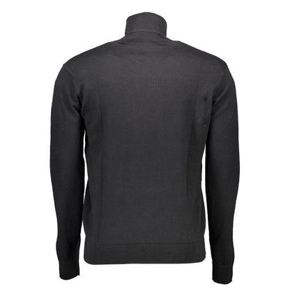 U.S. POLO ASSN. Black Cotton Sweater with long sleeves, high collar, embroidery detail, and logo from the back view.