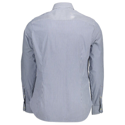 Back view of U.S. POLO ASSN. Blue Cotton Men Shirt with long sleeves and elegant French collar design.