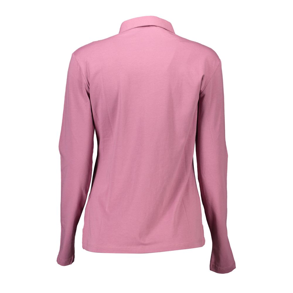 U.S. POLO ASSN. Pink Cotton Women Polo Shirt, long-sleeved, back view, sophisticated style, comfortable stretch, embroidered logo.
