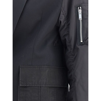 Undercover Black Polyester Bomber with flap patch pockets and zippered sleeve in stylish design.