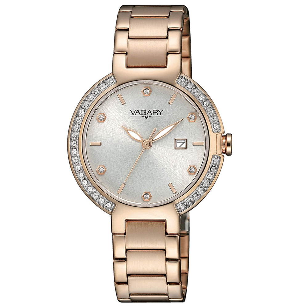 VAGARY MOD. IU2-529-11 women's watch with rose gold-tone bracelet and diamond accents.