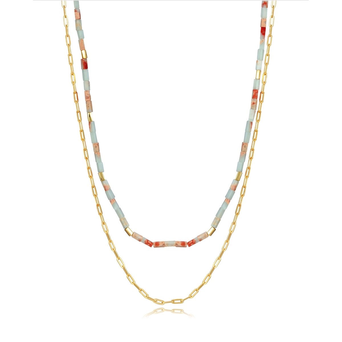 Stylish beaded necklace with gold chain detailing, showcasing a fashionable design for women, perfect for adding elegance to any outfit.