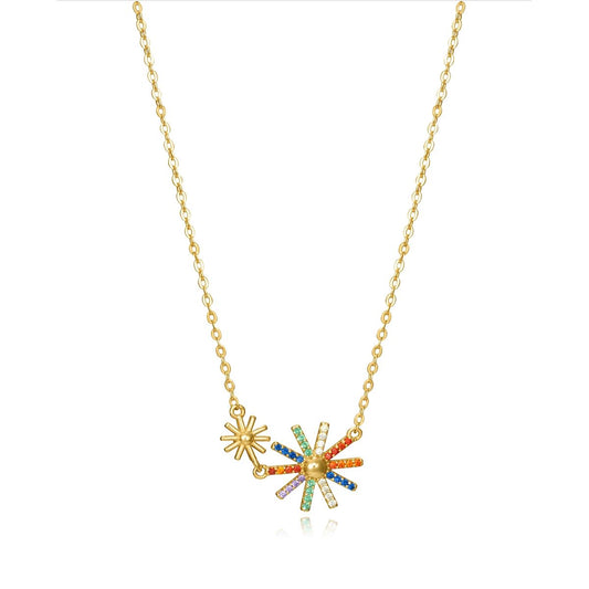 Gold necklace with colorful starburst pendants, VICEROY JEWELS Mod. 13042C100-39, ideal for ladies, featuring quartz movement and water resistance.