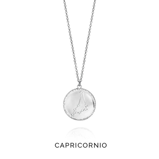 VICEROY JEWELS Mod. 61014C000-38C silver necklace featuring Capricorn constellation pendant, quartz analog watch dial, 42mm case.