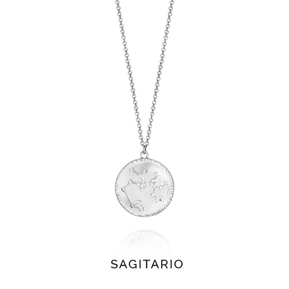 Silver necklace featuring a Sagitario constellation pendant from VICEROY JEWELS Mod. 61014C000-38SA for ladies, with official packaging.