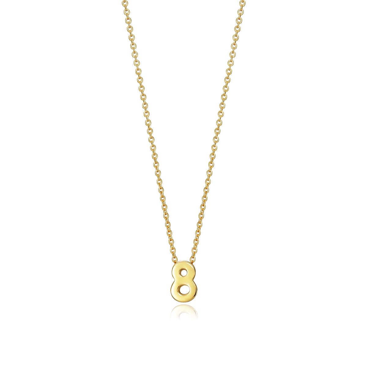Gold chain necklace with the number 8 pendant in a minimalist design.