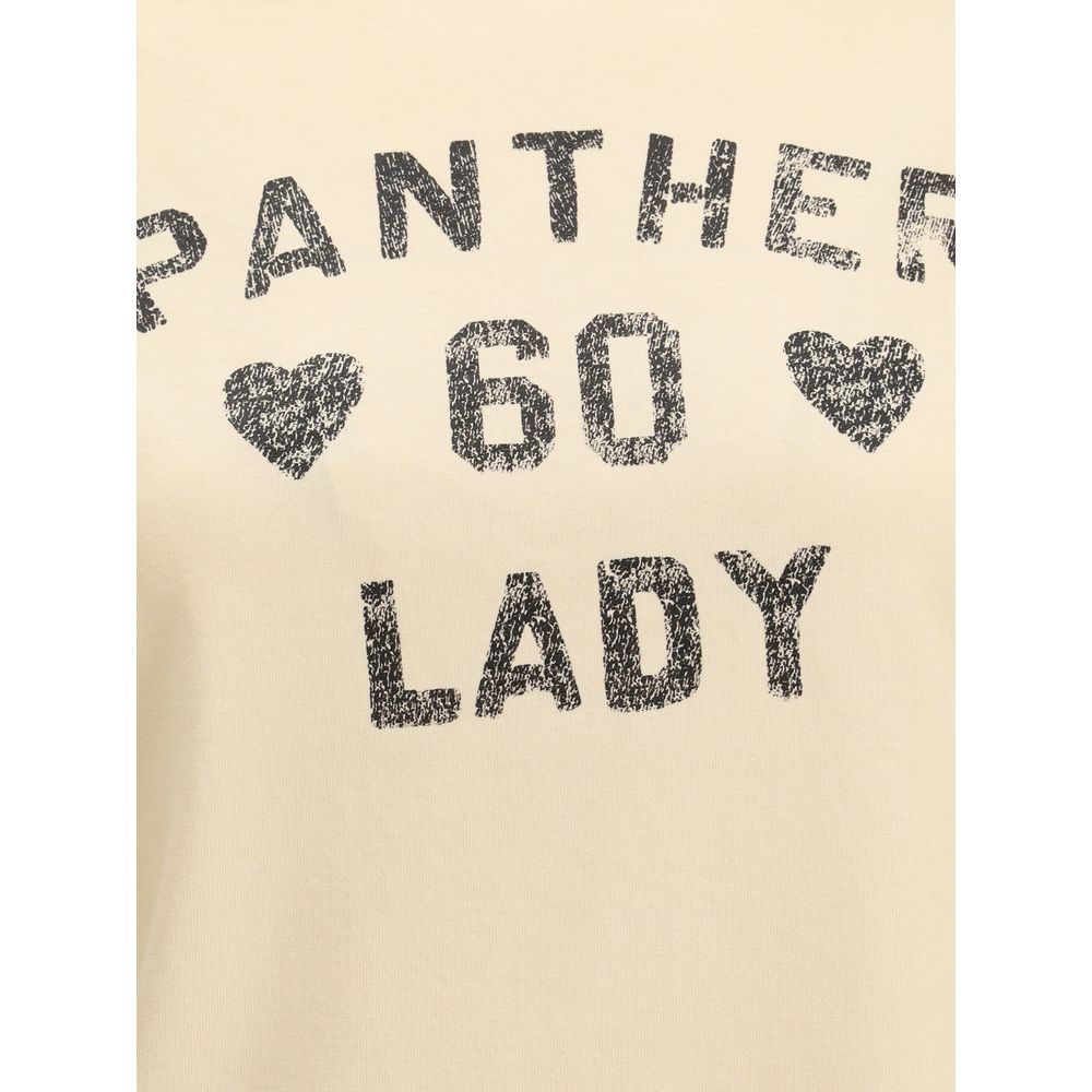 Valentino Beige Cotton T-Shirt with Panther Lady print design, showcasing ribbed crew neck and iconic style for AW25 season.