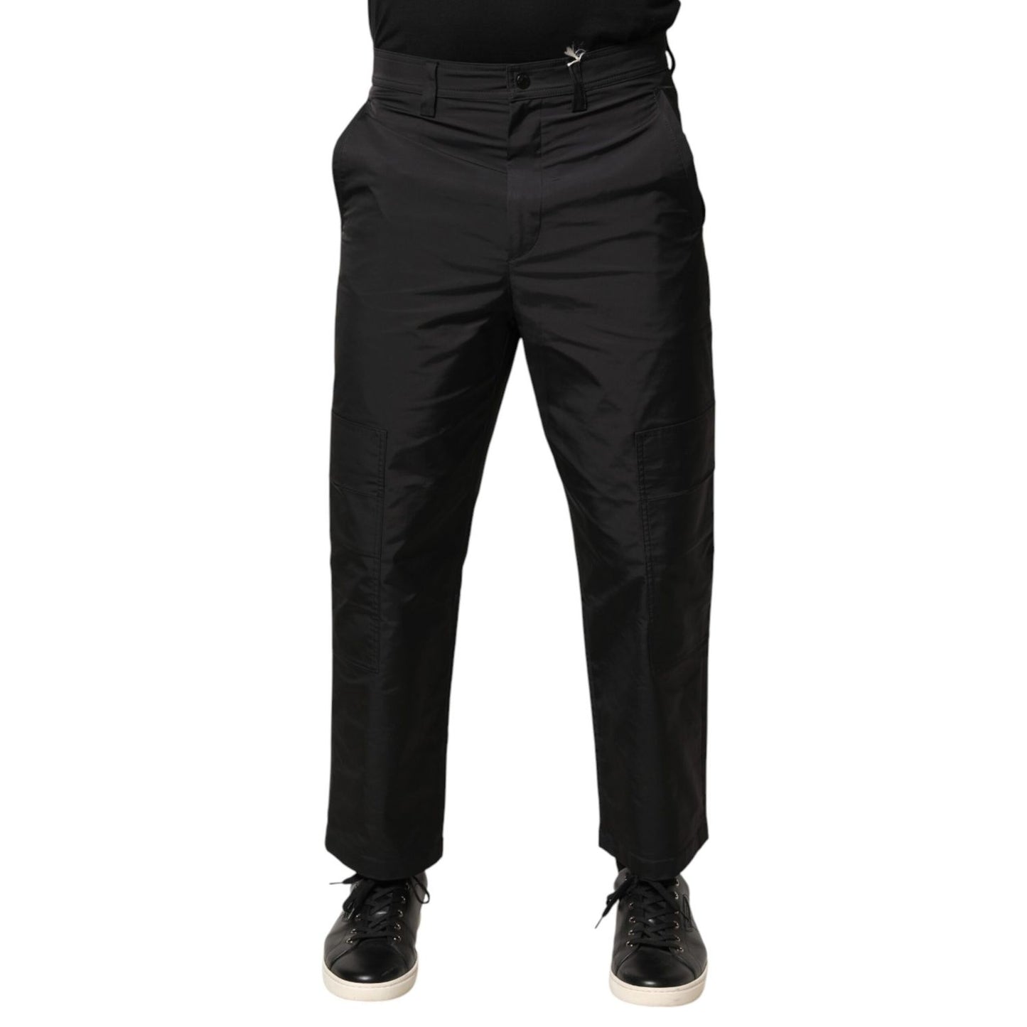 Valentino Black Mid Waist Men Tapered Dress Trouser Pants