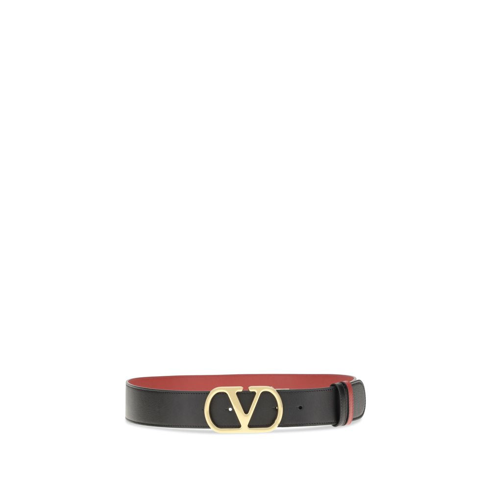 Valentino Garavani Black Calf Leather Bos Taurus Regular Belt with reversible design and iconic VLogo buckle for AW25 season.