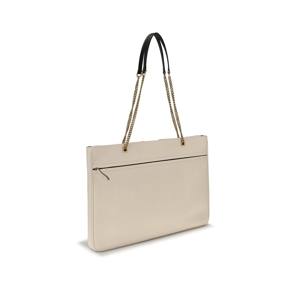Valentino Garavani Cream Lamb Ovis Aries Aries Shoulder Bag with gold chain strap and zipper closure, side view