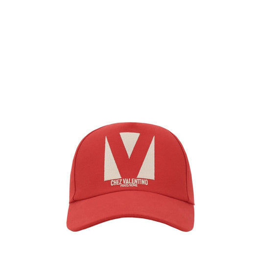 Valentino Garavani Logoed Baseball Hat in red with iconic VLogo on front, made of cotton and polyamide, adjustable fit, luxury fashion accessory.