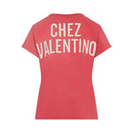 Valentino Light chez t-shirt in red, crew neck, short sleeves, graphic print on chest, logo print on rear, straight hem, printed cotton.