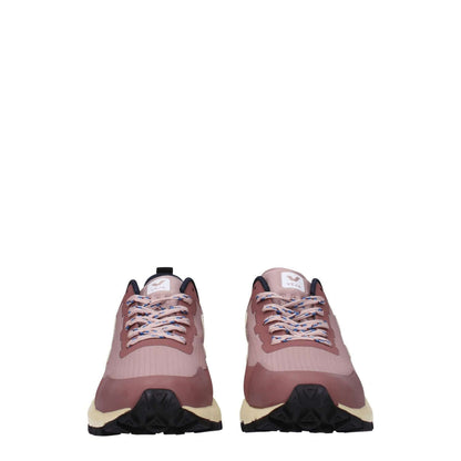 Veja Pink Fabric Athletic Sneakers with side detail, front logo, lace-up closure, rubber sole, and round toe.