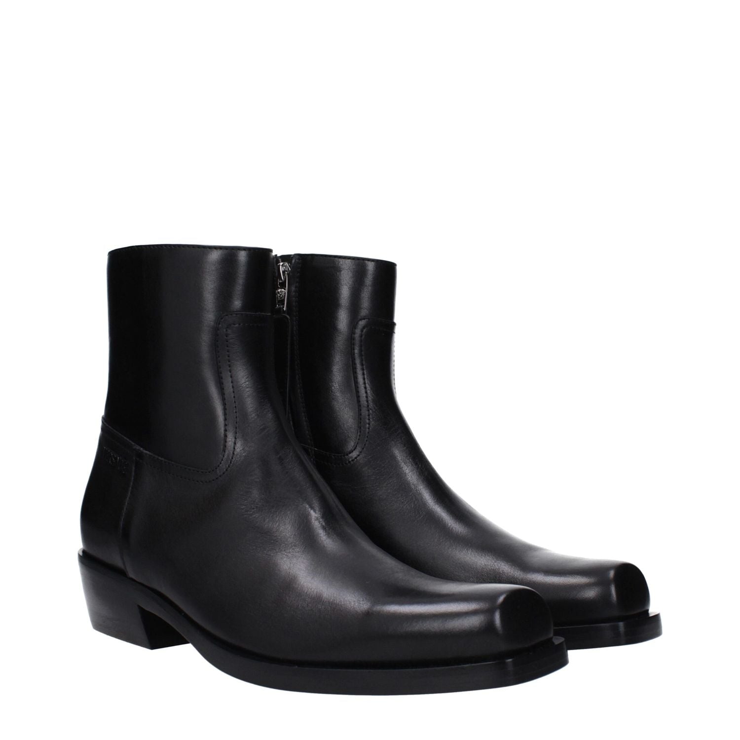 Versace Black Leather Ankle Boots