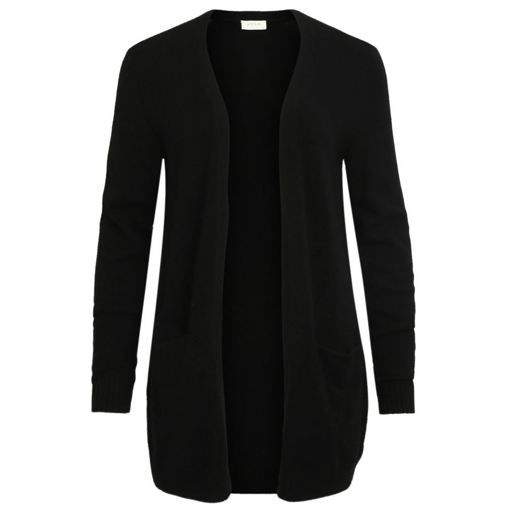 Vila Clothes Black Viscose Cardigan with side pockets, perfect for layering and versatile occasions.