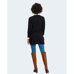 Back view of Vila Clothes Black Viscose Cardigan worn with jeans and brown boots, showcasing its versatile design.