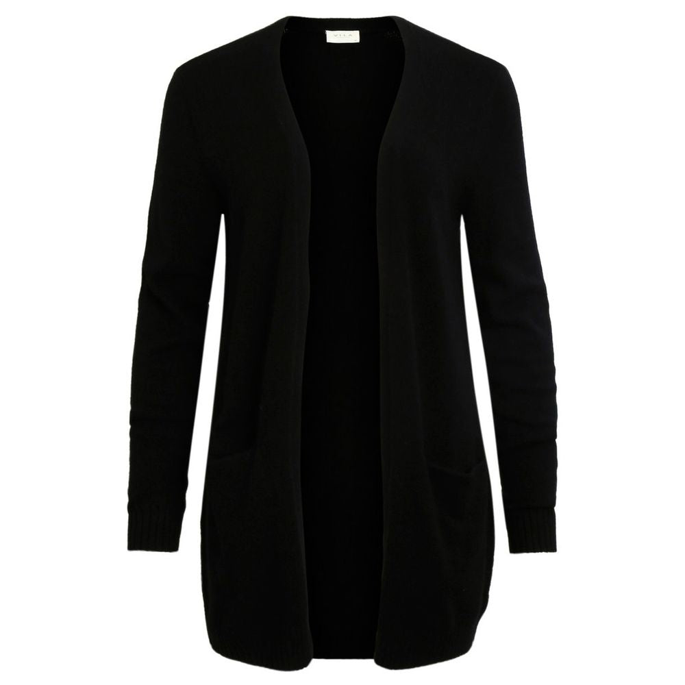 Vila Clothes Black Viscose Cardigan with open front and side pockets, perfect for layering on any occasion.