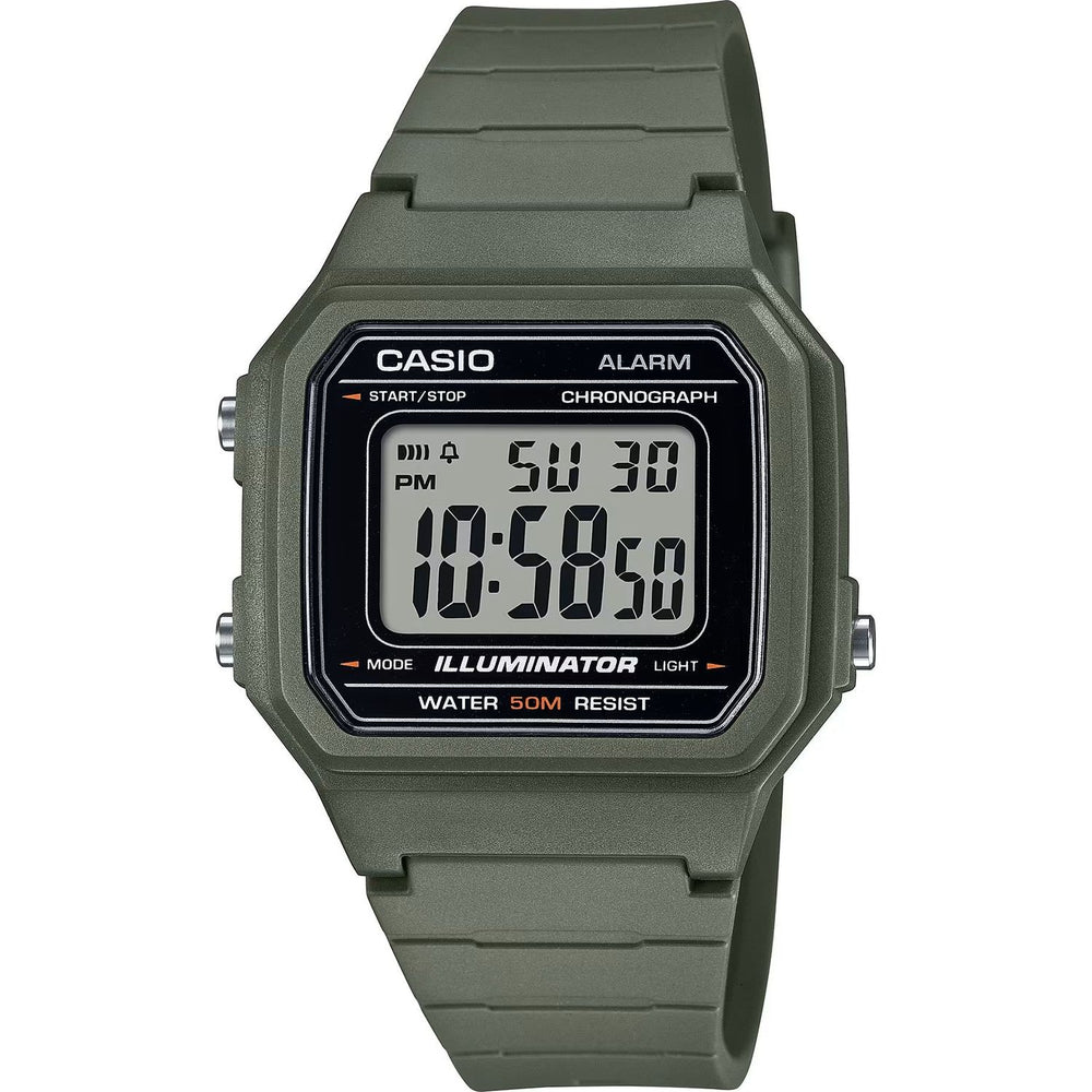 CASIO TIMELESS COLLECTION Mod. SPORT ILLUMINATOR WR 50M. ALARM. CHRONOGRAPH - ARMY GREEN W-217H-3AVDF