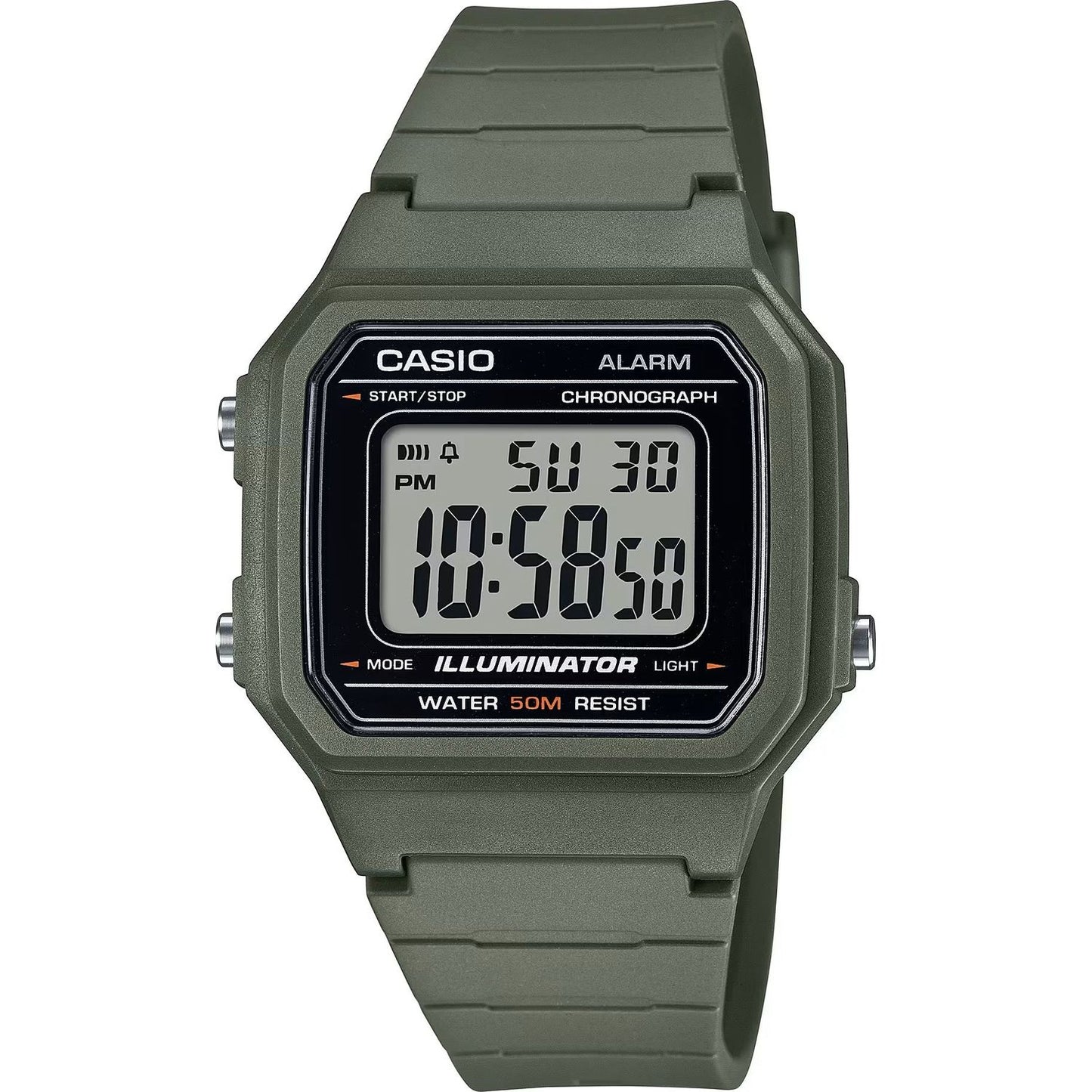 CASIO TIMELESS COLLECTION Mod. SPORT ILLUMINATOR WR 50M. ALARM. CHRONOGRAPH - ARMY GREEN W-217H-3AVDF