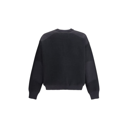 Back view of Y-3 Black Wool Sweatshirt featuring loose fit and ribbed cuffs for urban style.
