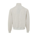 Back view of Y-3 White Polyamide Hoody in slim fit with rubberized logo, showcasing technical fabric and turtleneck design.