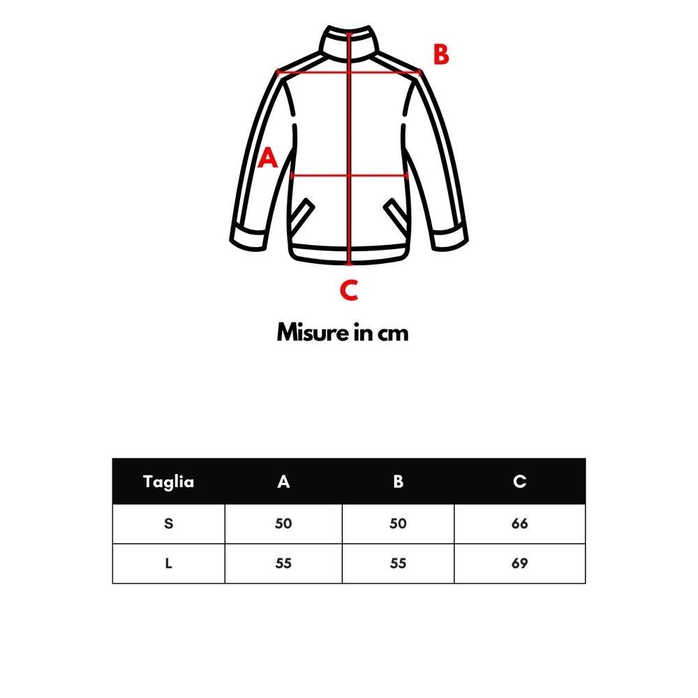 Y-3 White Polyamide Hoody size chart illustration with measurements in cm for size S and L.