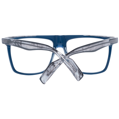Yohji Yamamoto Blue Plastic Glasses (Frames) for men, trapezium full-rim style with spring hinge, temples 148mm, bridge 16mm, frame 140mm.