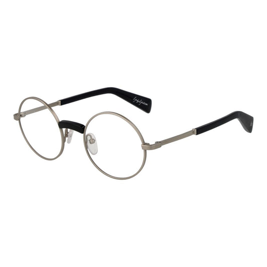 Yohji Yamamoto Silver Monel Glasses (Frames) unisex full-rim round style with demo plastic lenses and branded soft case.