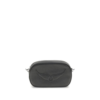Zadig & Voltaire Black Calf Leather Bos Taurus Shoulder Bag featuring logo and zipper closure.